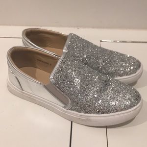 Silver glitter slip ons women’s 8